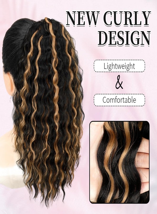 KooKaStyle Curly Ponytail Extension Fluffy Drawstring Ponytail Hair Extensions for Women Long Kinky Curly Wavy Pony Tail Synthetic Hairpiece for Daily Use(18Inch Black with Ginger Highlights) - Image 4